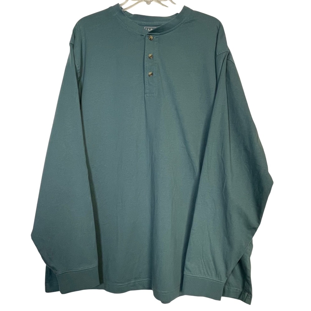 LL Bean Henley Shirt Mens XL Blue-Green Long Sleeve Traditional Fit 228533